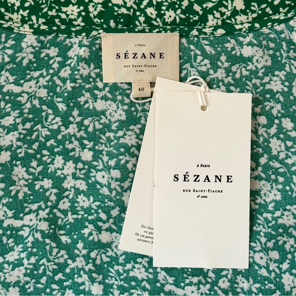 NWT Sezane Midi Vic Green Short-Sleeve Floral Dress - Picture 7 of 8